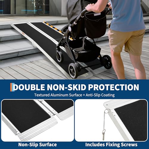 Aluminum Portable Wheelchair Ramp Folding Ramp w/Non-Slip Surface, Threshold for Home Steps, Scooter for Car, Doorways, Curbs & Stairs, 600 Lbs Capacity by ExploreHorizon - Image 3