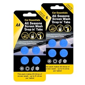 AA Car Essentials – 8 x All Seasons Screenwash Tablets – makes up to 40 litres – Effective to -4C – Save on Plastics