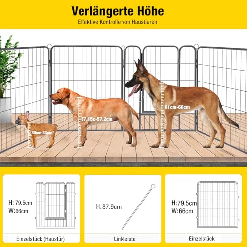 Aivituvin Welpenlaufstall Hundezaun 8 Gitter je 69 x 79 cm Freilaufgehege Starkes Welpenauslauf Hundelaufstall Tierlaufstall mit Tür für Hunde Wohnung Garten (Schwarz, L, 8 Platten)