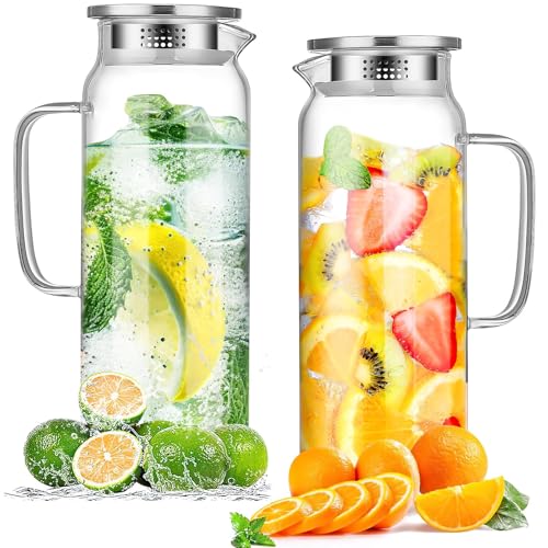 Per bevande calde e fredde: questa caraffa in vetro da 2 litri con coperchio è estremamente resistente al calore e resiste a temperature da -20 °C a 150 °C. Ideale per conservare in frigorifero, perfetto per bevande calde e fredde.