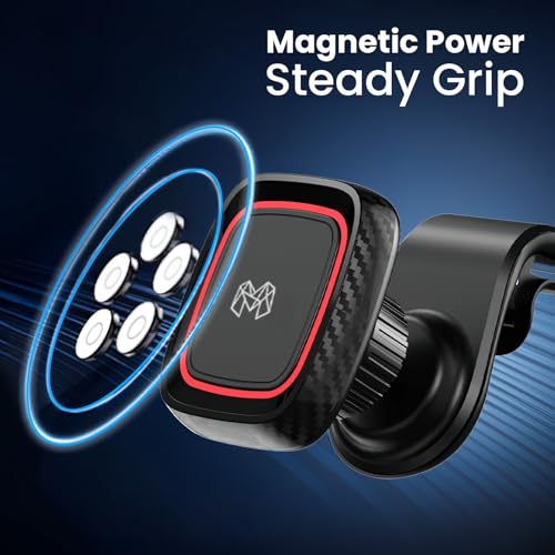 Image of MOOSH Magnetic Car Vent Mount 360 Adjustable Mobile Holder for Air Vent with Strong Magnetic Grip, Anti-Slip Design, Single Hand Use, Shockproof Build, Mobile Stand for Car (Black)