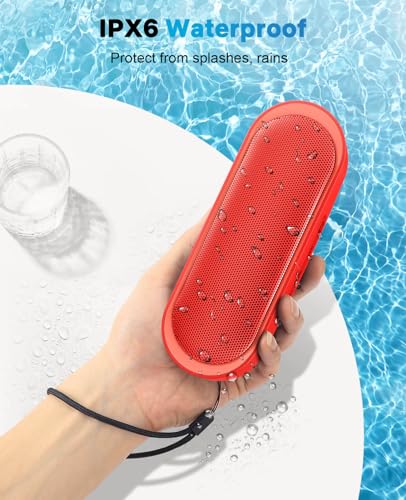 Image of LENRUE Bluetooth Speakers, Waterproof Portable Speakers with TWS, 24 Playtime, Stereo Sound, Wireless for Home Shower Pool Beach Outdoor (Red)