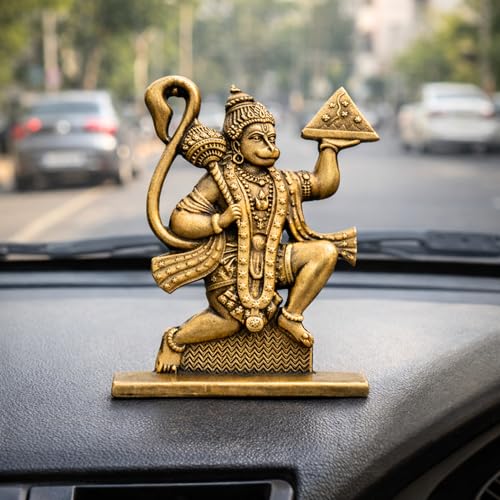 Image of 6cm Height Unique Hanuman ji Idol with Double Sided Design Hanumanji Murti Bajrangbali Statue for Home Temple&Car Dashboard,Office,Gift- for Good Luck & Fortune|(Gold)(Pack of 01)