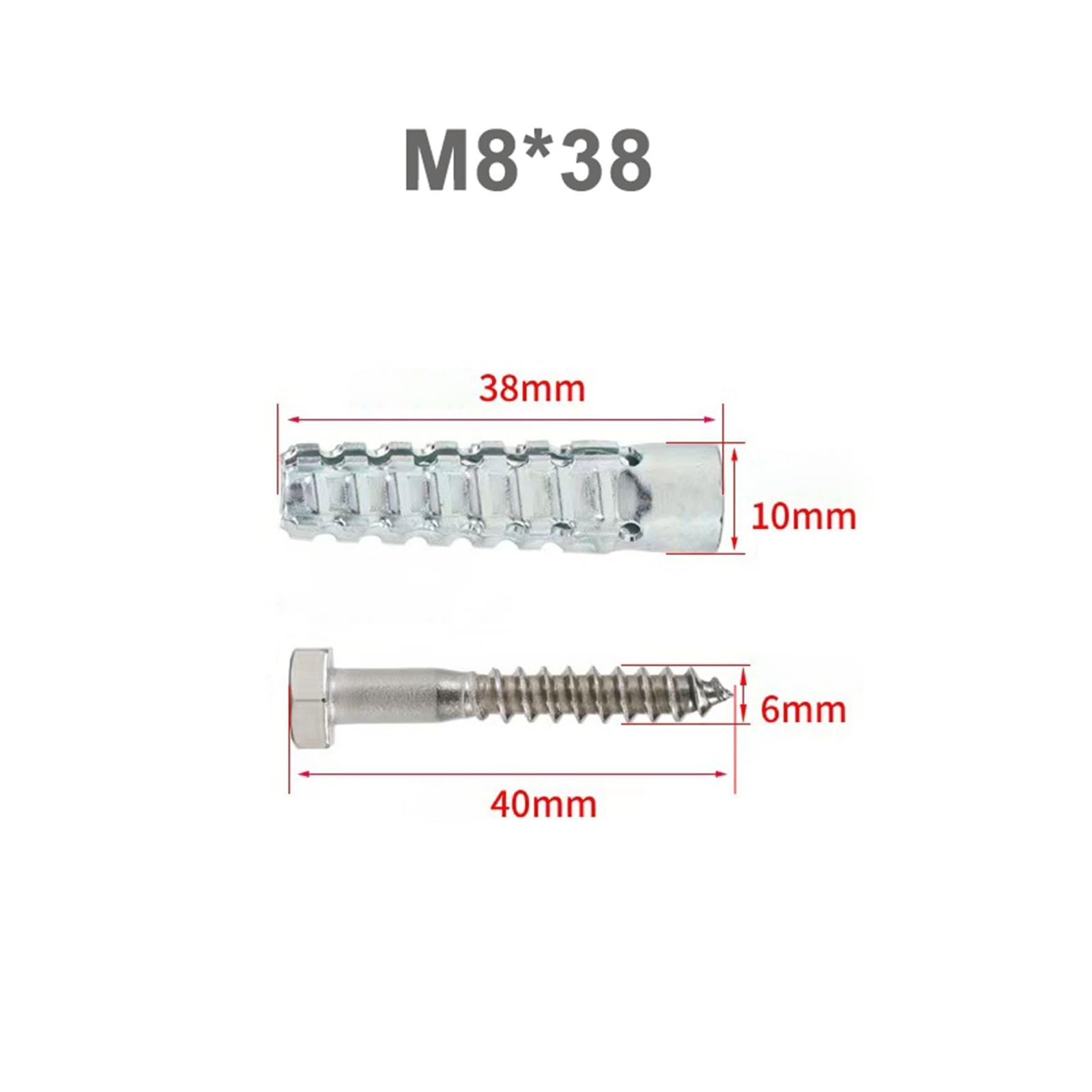 Dübel 20–200 Stück M8 M10 baumförmig | Wandanker mit Sechskantschrauben, Metall-Expansionsbolzen for Beton-Hohlwände aus Holz(304 screw M8x38,10 sets(20pcs))