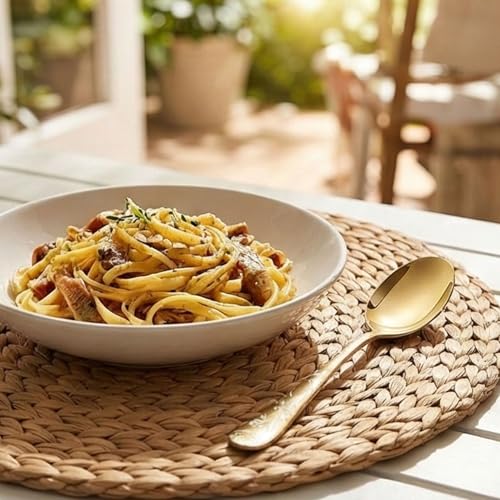 Image of 8 inch Aurum Gold Silverware Dinner Spoons with Floral Printed Handle | 5-Piece Premium Stainless Steel Flatware Set | Dishwasher Safe Cutlery Set for Home, Restaurant & Gifting