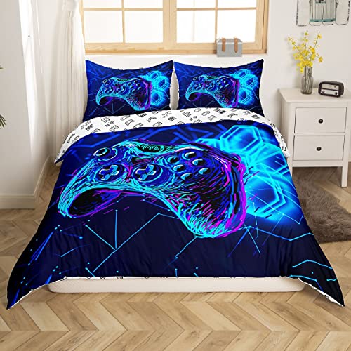 Kinder Jungen Gamepad Bettwäsche Blau Game Controller Bettwäsche Set 135x200cm Für Teenager Männer Raumdekor Moderne Gamer Betten Set Spielekonsole Geometrie Bettwäsche 2St mit Reißverschluss