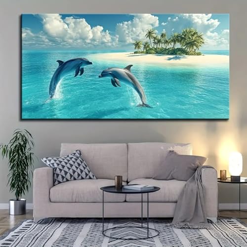 Magnifique affiche sur toile océan et dauphins tableau de maître - 2