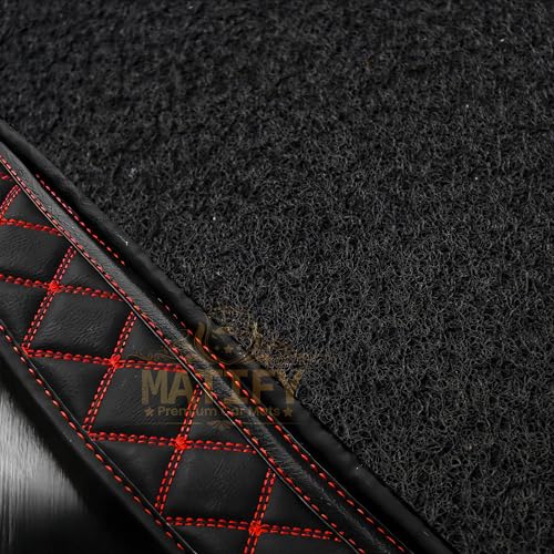 7D Double Stitch Car Floor Mat for MG Gloster | 7 Layer Double Stitching Premium Faux Leather Custom Fitted Car Foot Mats | All Weather Antslip Mats - Black with Red