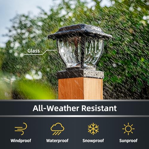 OPOIRA Solar Post Cap Lights Outdoor, Glass Deck Fence Post Cap Light Solar Powered for 4x4 Vinyl/Wooden Posts, Solar Lamp Post Light with 2 Lighting Modes for Patio Garden, Bright Warm White (4 Pack)