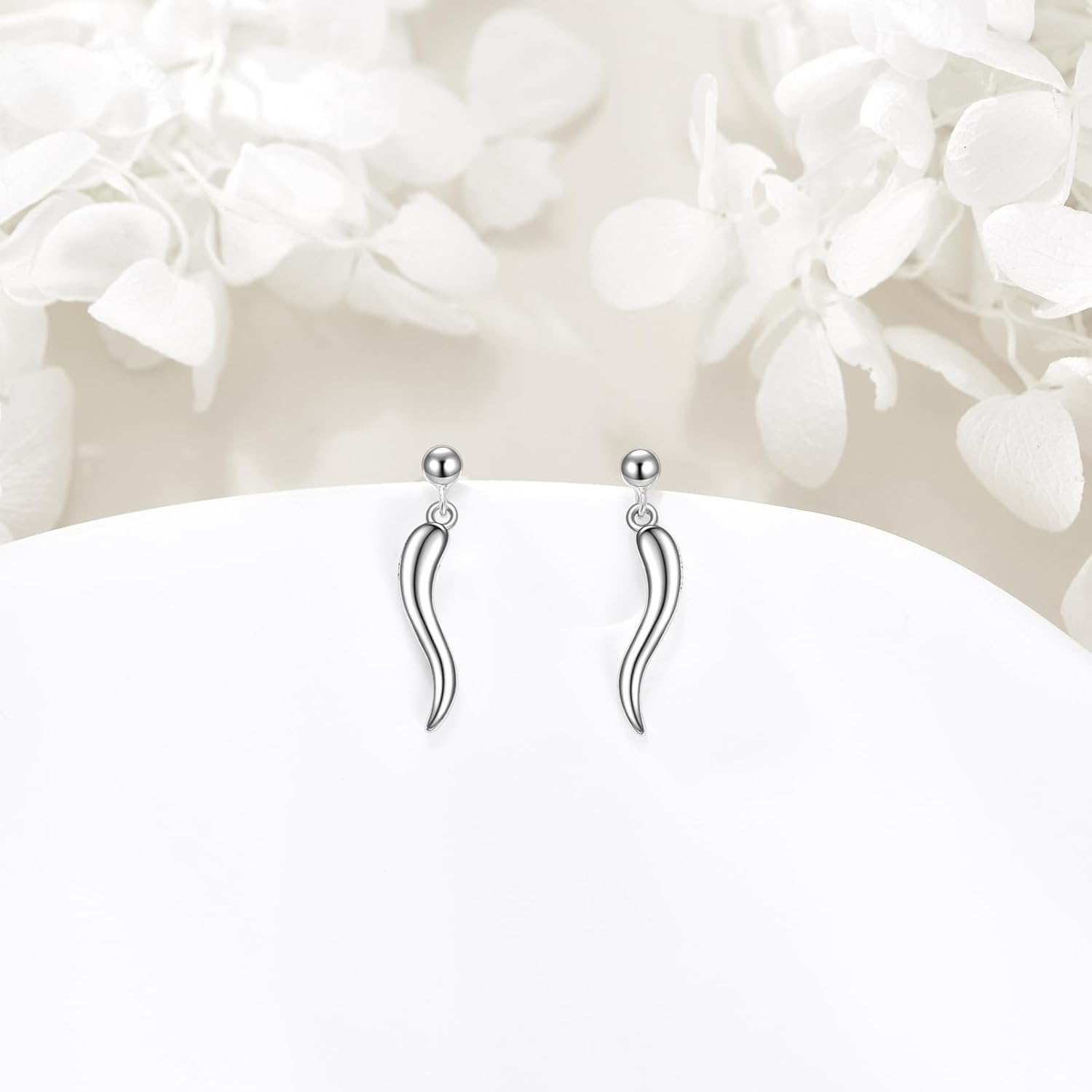 YAFEINI Italian Horn Earrings Sterling Silver Italian Horn Cornicello Earrings Good Luck Protection Amulet Jewelry for Women Men