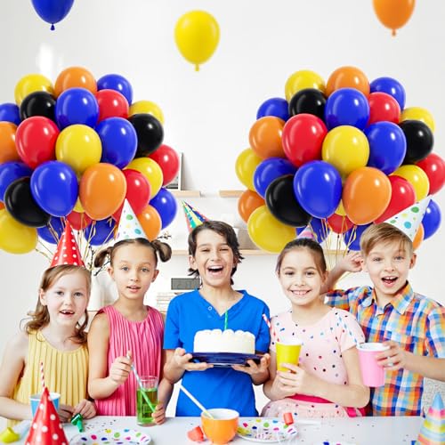 Image of 60pcs Race Car Balloons 12inch with Black Royal Blue Yellow Red Orange Latex Balloons for Race Car Two Fast Baby Shower Birthday Party Decorations
