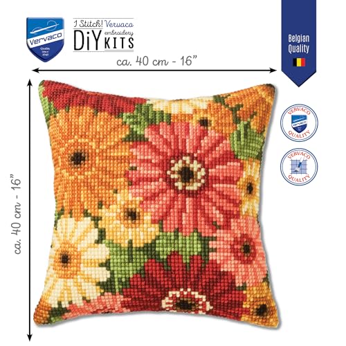 Image of Vervaco Cross Stitch Cushion Kit Summer Flowers 16 inch x 16 inch