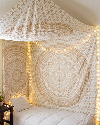 raajsee Wandteppich Mandala,Zimmer Deko, Weißes Gold Wandtuch Boho WandDeko,Wandbehang Psychedelic 132X208 CM