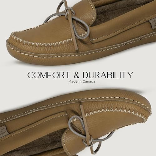Image of Laurentian Chief Moccasin Slippers for Women with Genuine Cowhide Leather - Canadian Quality Durable Comfortable Stylish Indoor Fancy Shoes for Ladies