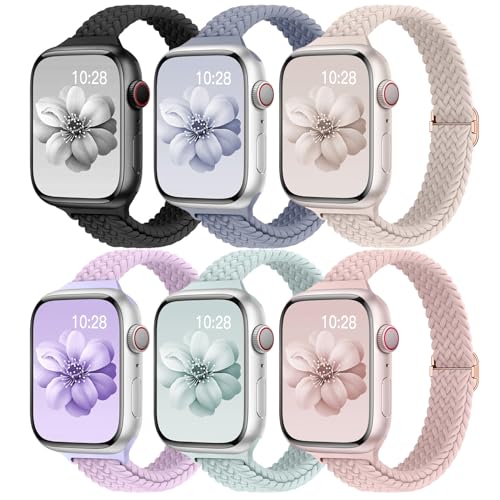 Image of Slim Braided Bands for Apple Watch Band 40mm 41mm 42mm 38mm 46mm 44mm 45mm 49mm Women,Stretchy Solo Loop Nylon Elastic Thin Narrow Skinny Strap for iWatch Ultra 3 SE 3 Series 11 10 9 8 7 6 5 4 3 2 1