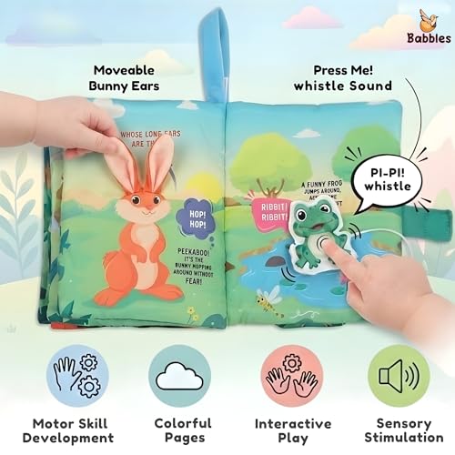 Image of Babbles Peek-A-Boo Animal Baby Book, Soft Cloth Book for Infants & Toddlers with Crinkle Pages, Flaps & Textures, Sensory Play Toy, Gift for Baby Ages 6 Months and Up
