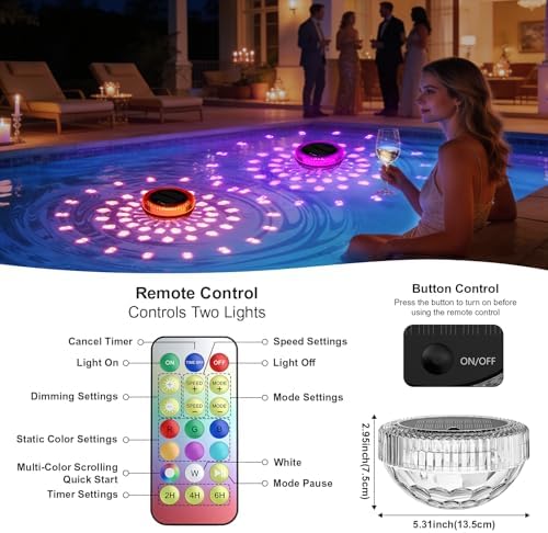 BSgifts Solar Pool Lights, LED Floating Pool Lights with Remote, 2 Pack