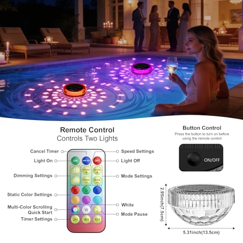 BSgifts Floating Solar Pool Lights, Outdoor LED Floating Pool Lighting with Remote, RGB Color Changing, IP68 Waterproof, Light Sensor Auto ON/Off Suitable for Inground, Above Ground Pools, 2 Pack by Bsgifts - Image 2