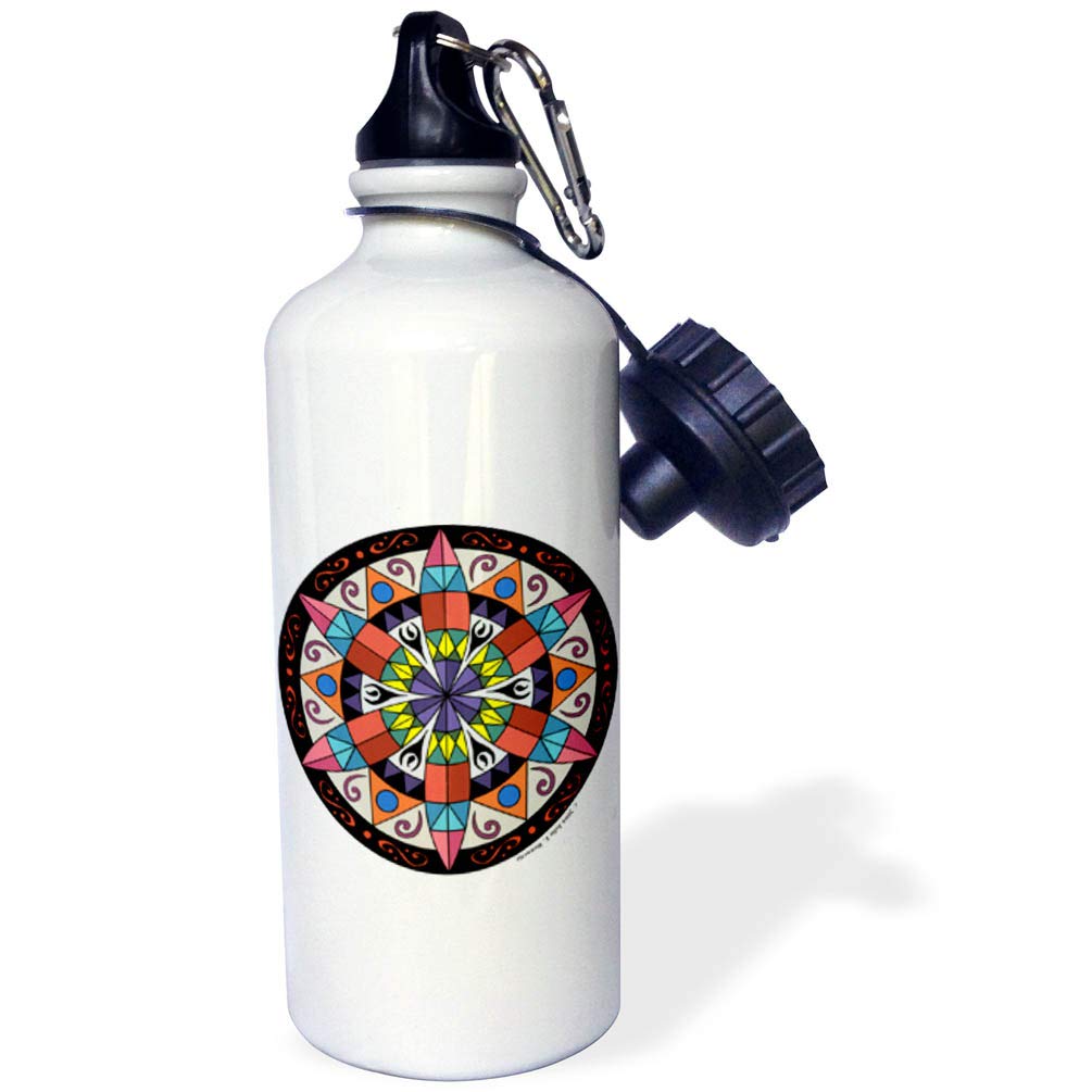 3dRose "Hex Sign 1 Pennsylvania Dutch Luck Protection Symbol" Sports Water Bottle, 21 oz, White