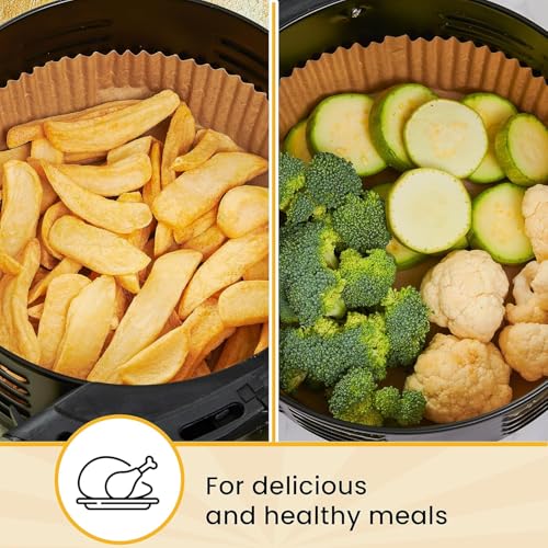 Image of Air Fryer Liners Pack of 2 - 8 Inch Silicone Air Fryer Liner, Reusable Baking Tray, Food Grade BPA Free, Heat Resistant 240C (8 inch Round - 100PCS Paper)