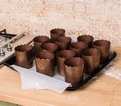 8 Oz Easter Bread Paper Mold Paska |25 Pack| Kulich Mold Easter Bread Forms - Panettone Paper Mold - Brown Design W 3.55 X H 3.35-In #TOP2