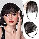 FREEMEIGE Clip in Bangs, 100% Human Hair Bangs Hair Clip on Bangs Wispy Bangs Hairpieces Air Bangs Hair Clip Flat Bangs Curved Bangs for Daily Wear (Natural Black)