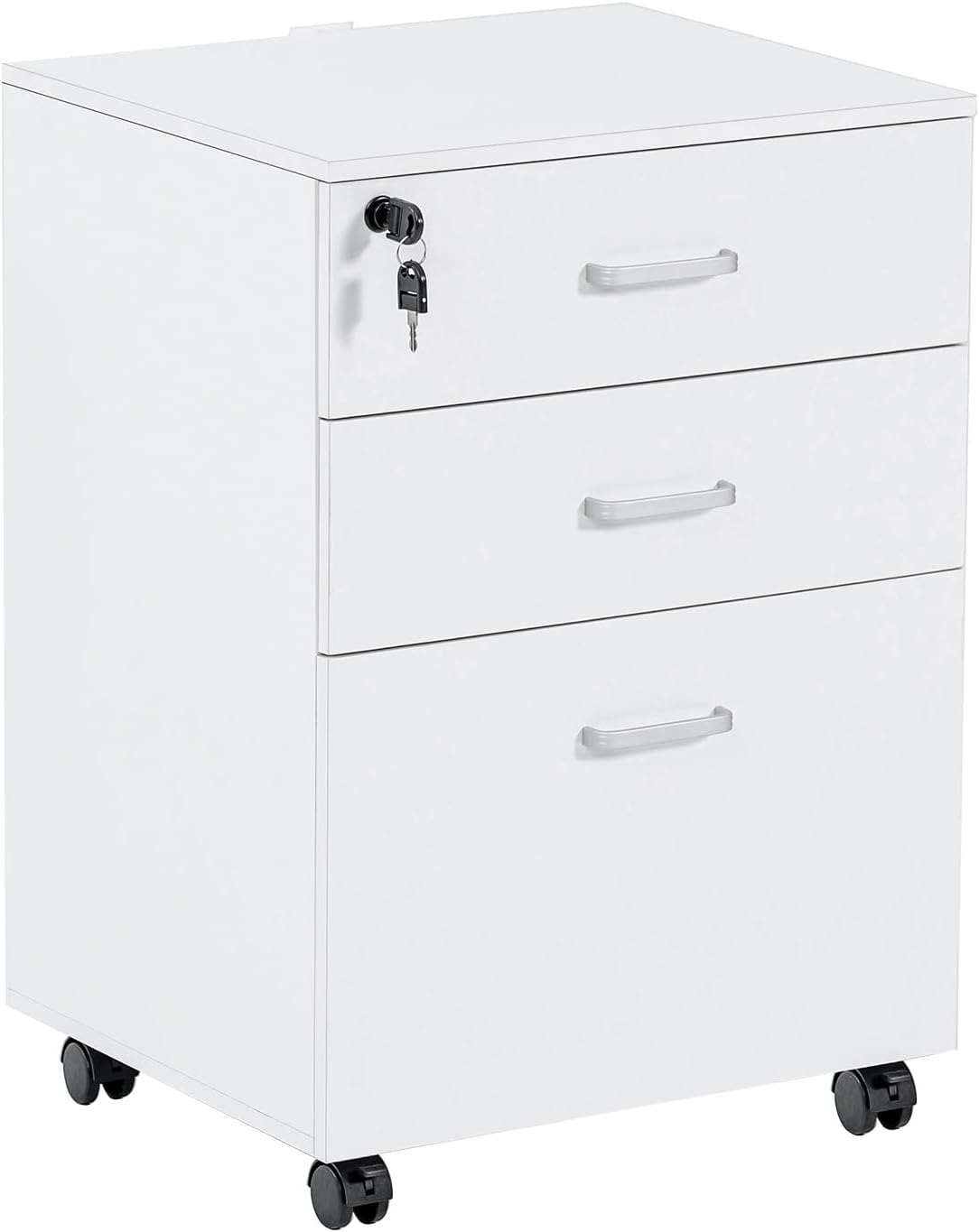 3 Drawer Mobile File Cabinet, Rolling Vertical Filing Cabinet fits A4, Legal Paper and Letter Paper for Home Office, White with Lock