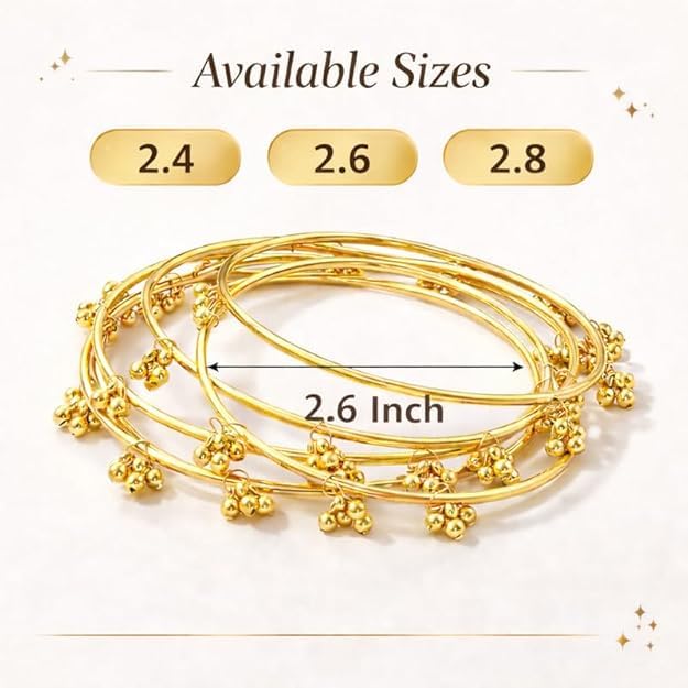 Image of Kashmiri Traditional Ghungroo Bangles Set for Women | Ethnic Designer Kada /Bangle Set | Gold Tone Traditional Jewelry for Wedding, Festive