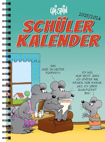 Uli Stein Kalender 2025/2026 - Schülerkalender Wochenplaner - A5-143x205mm - Schulkalender mit Aufkleber-Geschenk & Spiralbindung - Uli Stein Cartoons Terminplaner - Lustiger Monatskalender