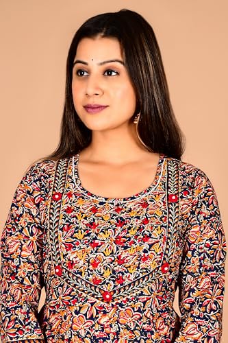 Image of Women's Cotton Embroidered Anarkali Kurta with Pant & Dupatta Set