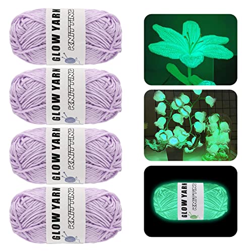 Leuchtendes Handstrickgarn, 4-Stücke 50m Strickgarn im Dunkeln Leuchtende Strickgarn aus Polyacryl Strick & Häkelgarn Handstrickgarne Hellgrünes Farbwechselgarn Häkeln Hüte Heimdekoration (Purple) Cover