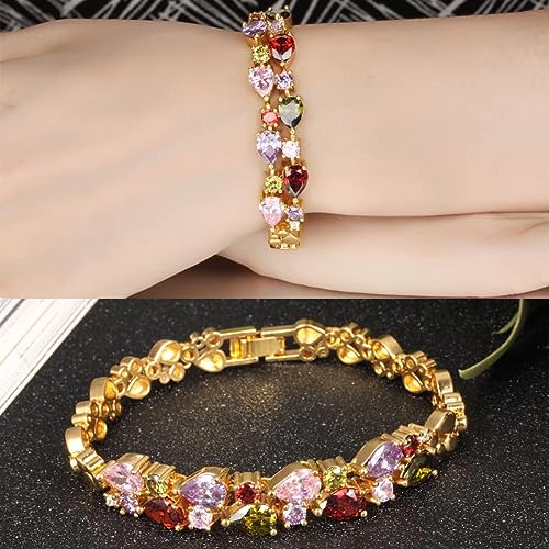 Sparkling ColorFul Zircon Double-layer Copper Gold Plated Colour Crystal Bracelet Beautiful Lovers For Women Birthday Jewelry +Box3