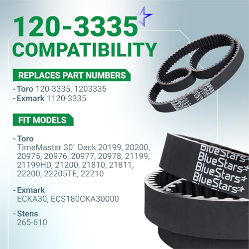 Image of BlueStars 120-3335 Timing Belt 44 inch x 3 /4 inch | TimingBelt for 30 inch Deck Toro TimeMaster 21199HD 20199 20200 20975 20977 Exmark ECKA30 ECS180CKA30000 Replaces 1203335 265-610