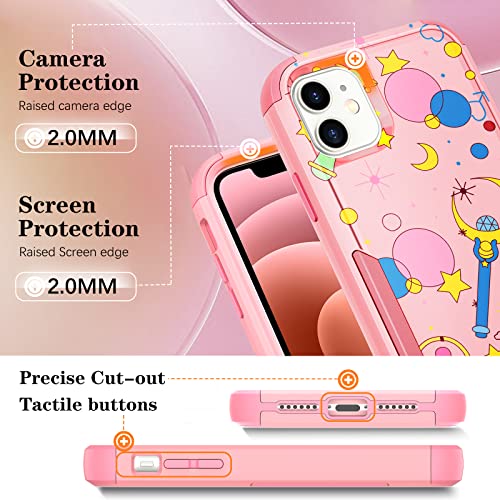 Stsnano 3 In 1 Heavy Duty Case For Iphone 11 6.1” Cute Cartoon Character Hard Pc Full Body Cover Rugged Bumper Military Grade Drop Shockproof Protective Phone Cases For Girls Women Boys,Magic Wand #TOP2