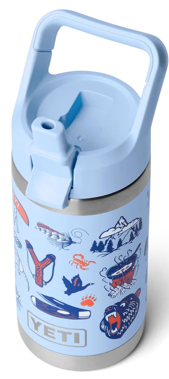 YETI Rambler Jr Kids Bottle, Vacuum Insulated Stainless Steel Bottle with Straw Cap, Big Sky Summer Camp, 12 oz (355 ml)