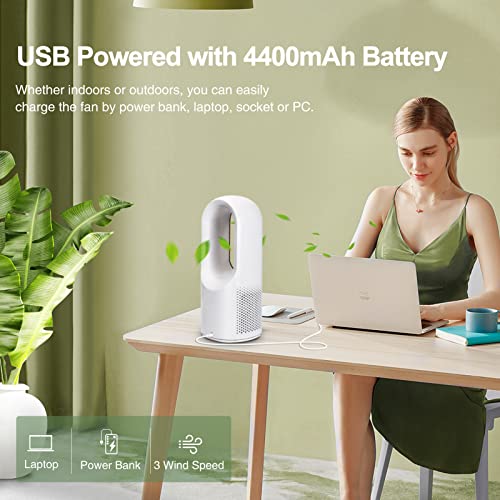 Conbola Desk Fan, 11.8 Inch Quiet Bladeless Fan Usb Desktop Rechargeable Fan, Small Portable Table Fan With 3 Cooling Speeds, Touch Control Personal Fan For Bedroom, Office, Home, Outdoor (White) #TOP2