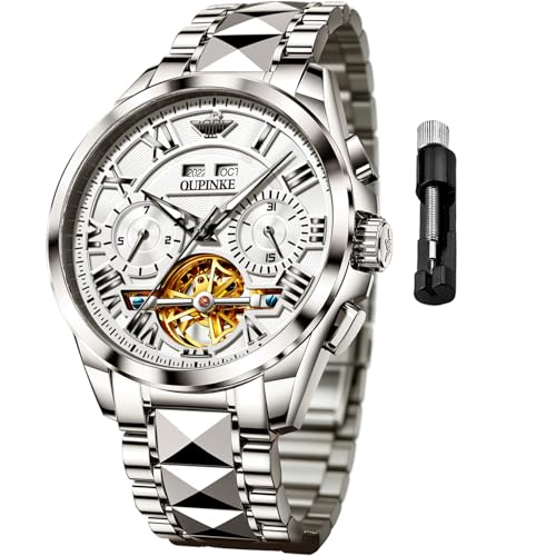 Image of OUPINKE Watches for Men Automatic Skeleton Self Winding Dress Wrist WatchBusiness Waterproof Luminous Tungsten