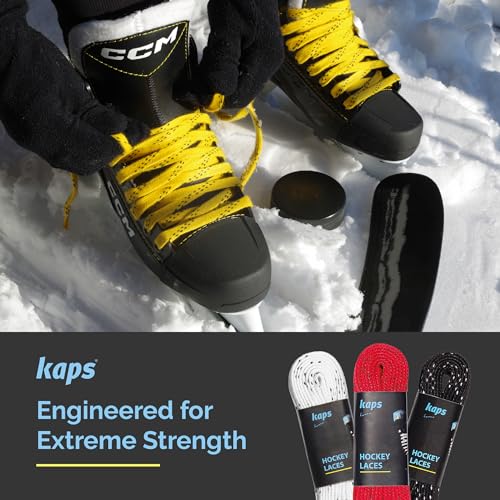 Kaps Wasserfeste Schnürsenkel aus Polyester für Schlittschuhe | Extrem Reißfest (190 daN), Wasserfest | Für Eishockey Schlittschuhe (Weiß - Schwarz - 274 cm)