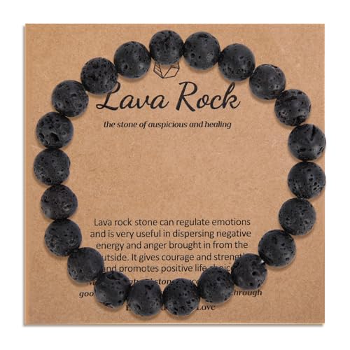 Onperpoe Armband Herren, Heilsteine Armband, Anti Stress Geschenke für Männer, Lavasteine Perlen Armbänder, 8 mm Naturstein Perlenarmbänd, Glücksbringer für Männer