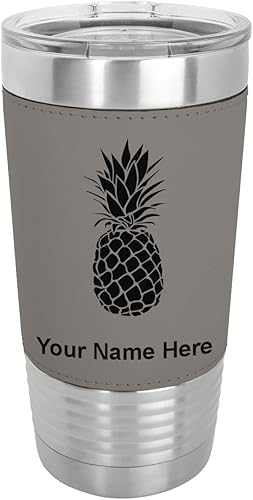 Miniatura 1 de LaserGram 20oz Vacuum Insulated Tumbler Mug Pineapple Personalized Engraving Included Faux Leather Gray