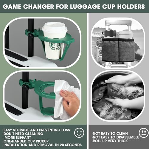 Image of Luggage Cup Holder Perfect for Starbucks Coffee Cups, Fits All 4-Wheeled Suitcases and Made of ABS Material for Easy Cleaning, Great Travel Essentials for Flying and Travel Accessory Gifts - Green