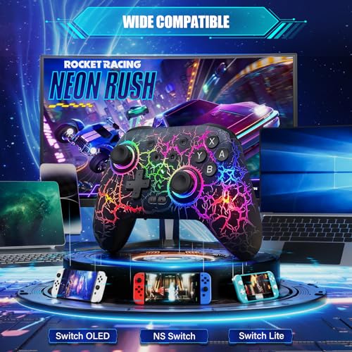 Image of Switch Controller, Wireless Pro Controller Compatible with Nitendo Switch /Switch 2 /Switch Lite /Switch OLED, Switch Controller Pro, Rechargeable Switch Remote Gamepad with 6-Axis Gyro,10 LED Light,Flame Light