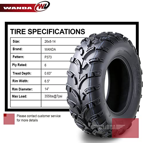 Image of WANDA Set of 4 ATV /UTV Tires 26x8-14 /6PR P373-10205