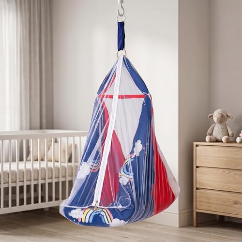 Image of BAYBEE Harmona Cotton Newborn Hanging Swing Cradle with Bedding Set, Mosquito Net & Spring Set, Portable Jhula /Jhoola for Boys & Girls, Window Hanger Cradle for Babies 0-2 Years (Red)