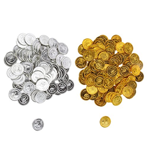 Preisvergleich Produktbild SM SunniMix 200x Piraten Münzen Piratenschatz Spielmünzen, Gold und Silber