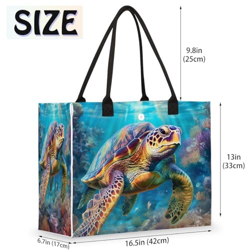 Tortoise Sea Turtle Beach Tote Bag Women Shoulder Handbag Large Utility Tote Bag for Travel Shopping Work Reusable Grocery Bags with Zipper Pouch2