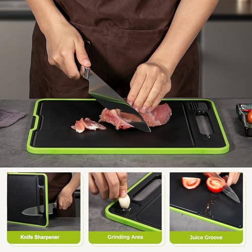 Tabla de Cortar de Doble Cara con Bandeja Integrada para Descongelar Carnes, Pulidor de Cuchillos y Zona de Rallado, Tabla 4 en 1 para Preparación de Alimentos Congelados | Tabla para Descongelar y Picar miniatura 3