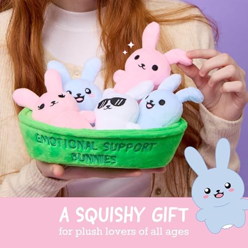 WHAT DO YOU MEME? Emotional Support Bunnies by Relatable, Cuddly Stuffed Animals and Toys, Squishy Toys and Plushies, Great Ideas for Loved Ones of All Ages, Includes 5 Plushies with Carrying Basket - 3