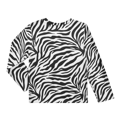 Image of Pfrewn Kids Long Sleeve Rash Guard Shirt Tiger Zebra Animal Print Swim Shirt for Boys Girls UPF 50+ Sun Protective