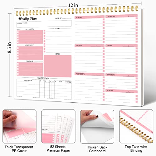Weekly Planner Notepad Undated Weekly Goals Schedule Planner To Do List Notebook Planning Pad Calendars Organizers Habit Tracker Journal for Man & Women,52 Weeks (8.5x12") - Thumbnail 5